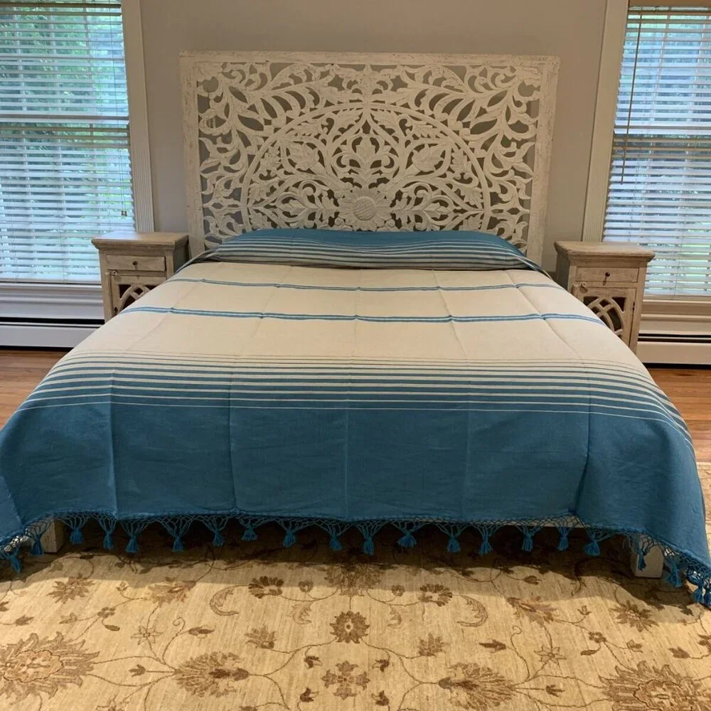 King Size Cotton Bedspread/Quilt. From Oaxaca Mex. Hand loom, Bed covers,